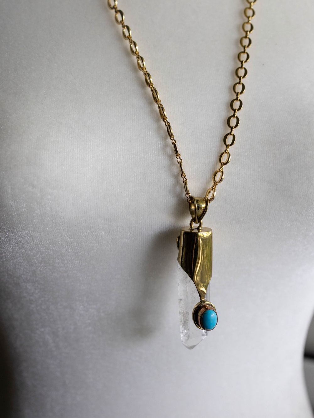 Gold Tone Crystal Pendant Necklace with Turquoise Accent - Women Jewelry‎